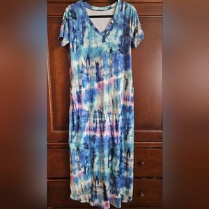 Blue and Pink Tie-Dye Maxi Dress